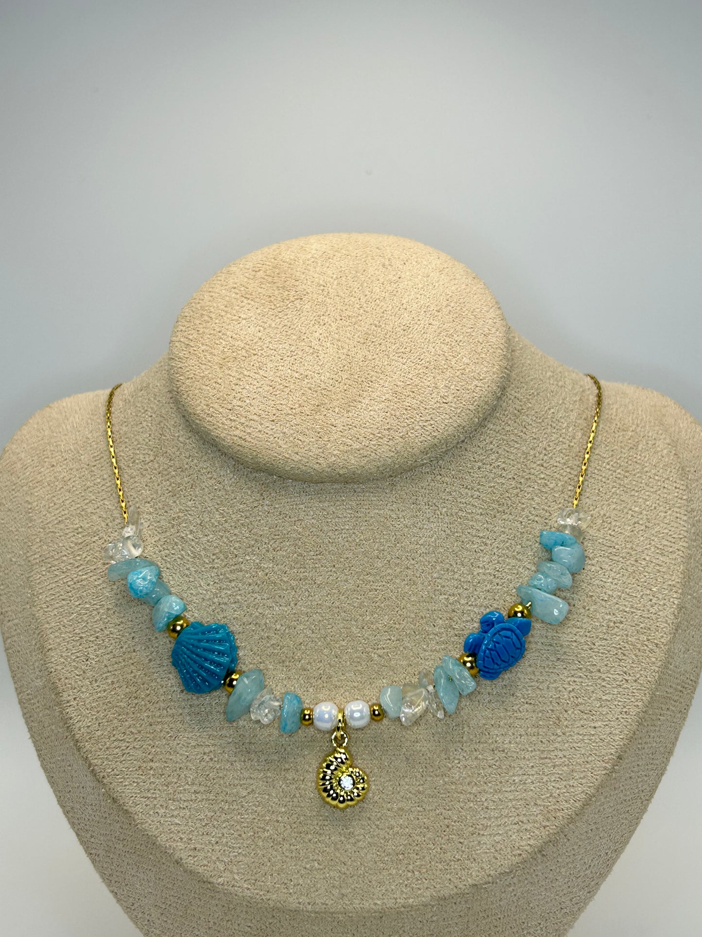 Collar de Conchas Azules y Caracola 🌊🐚