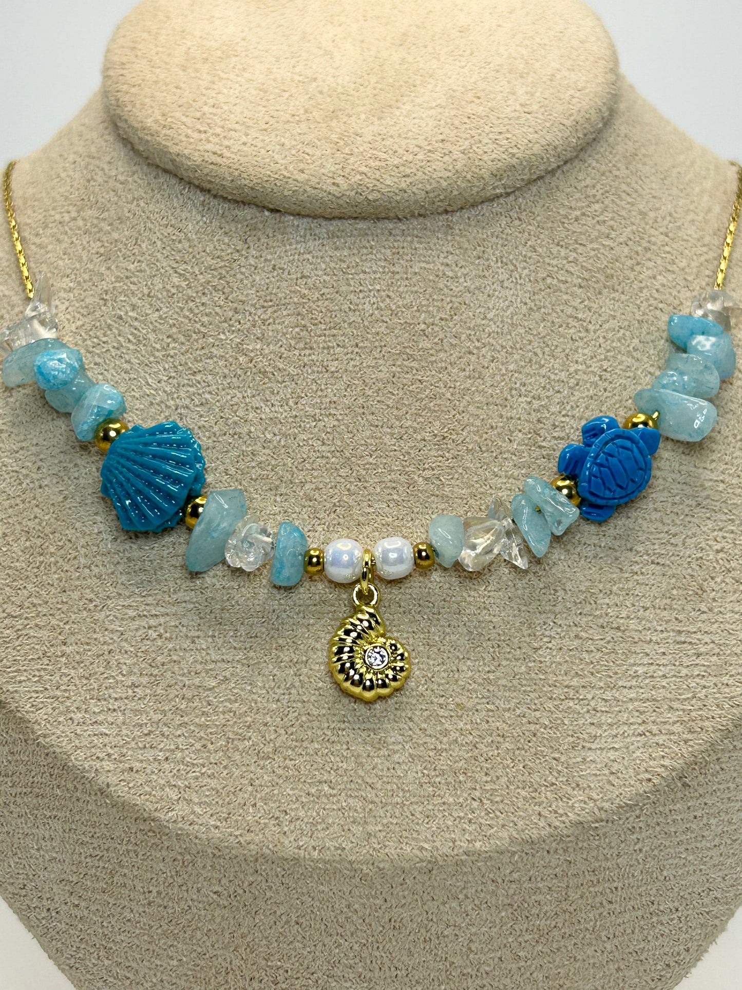 Collar de Conchas Azules y Caracola 🌊🐚
