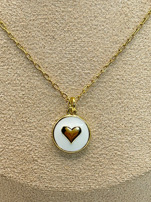 Cadena Medalla Blanca con Corazon Dorado💛