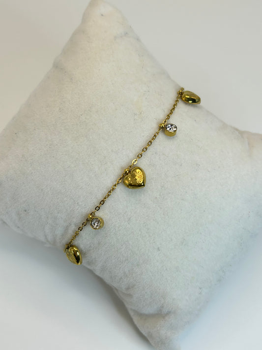 Pulsera Corazones con Zirconias Colgantes💛