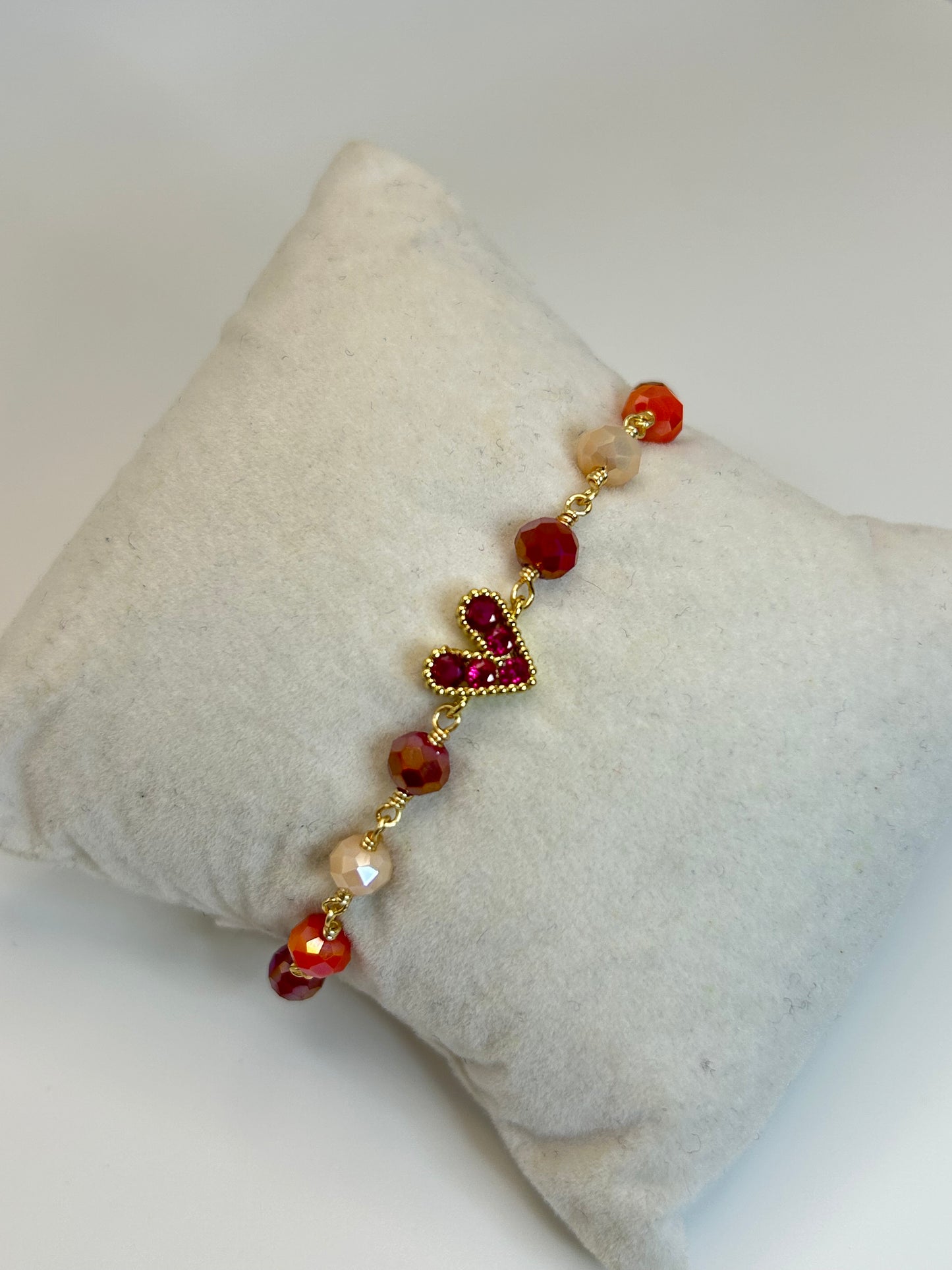 Pulsera de Cristales con Corazón Rojo de Zirconias❤️