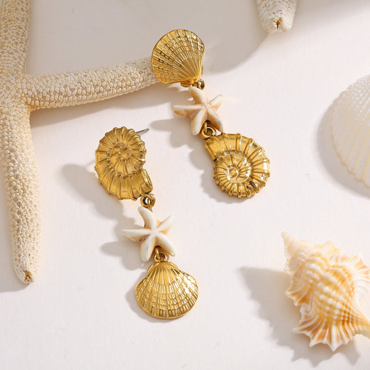 Aretes caracola, concha y estrella