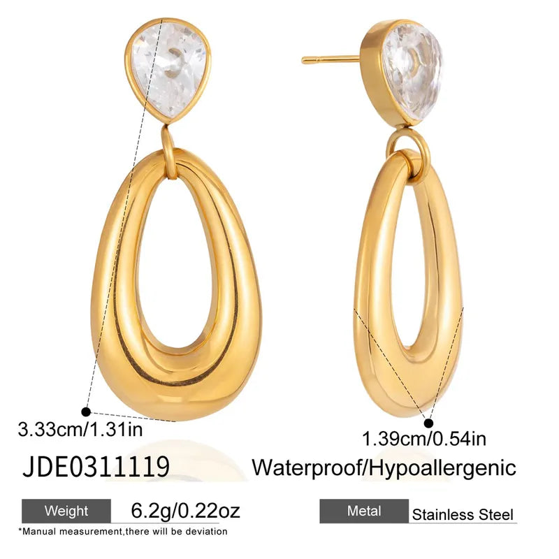 Aretes de Zirconia Superior con Aro Gota Hueco ✨