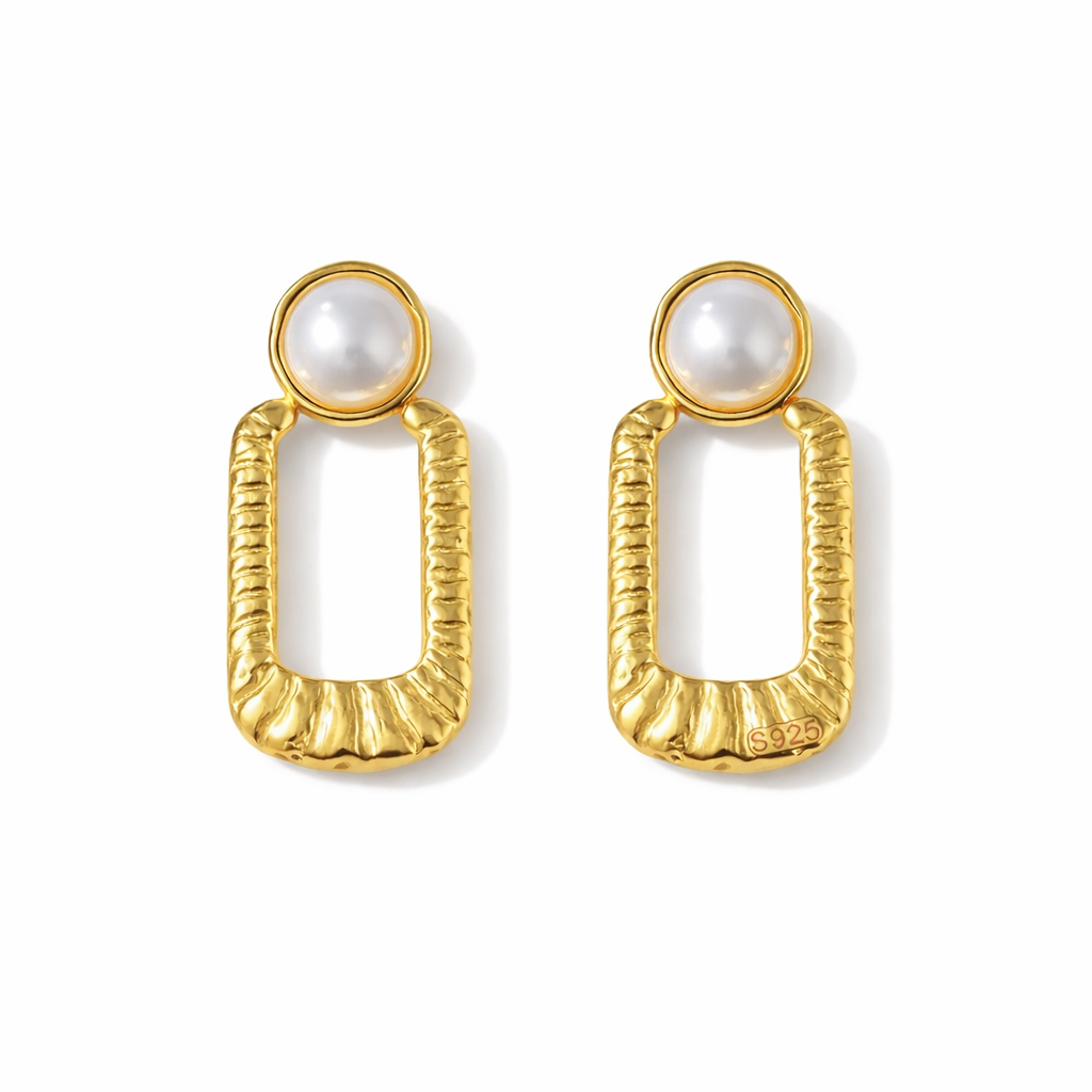 Aretes de Perla Enmarcada con Rectángulo Lineal 🤍