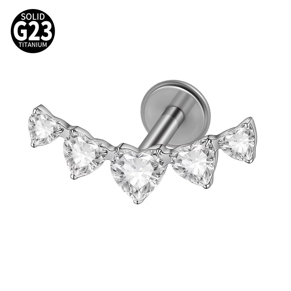 Titanio Flat Back barra de corazones plateado