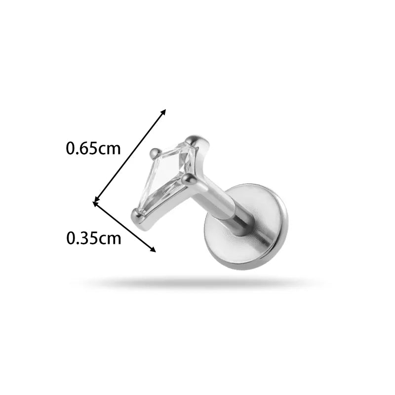 Piercing Titanio Flat Back Piedra en Forma de Rombo Alargado 💎