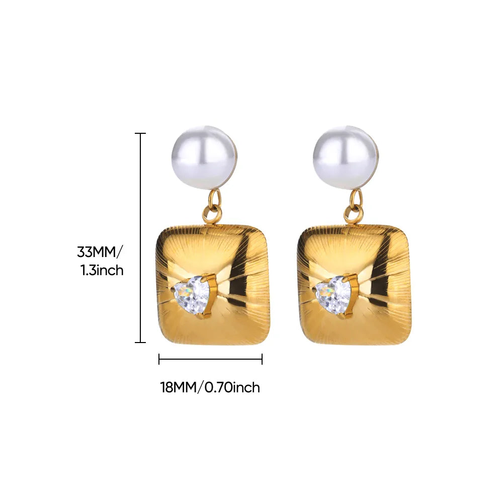 Aretes de Perla Superior con Cuadrado y Corazón de Zirconia 💎