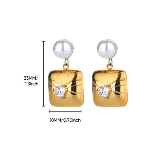 Aretes de Perla Superior con Cuadrado y Corazón de Zirconia 💎