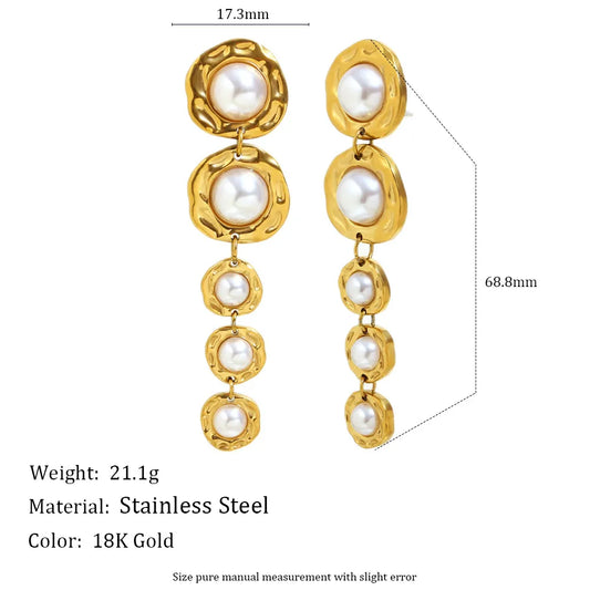 Pendientes a presiòn 5 Perlas En Fila Con Borde