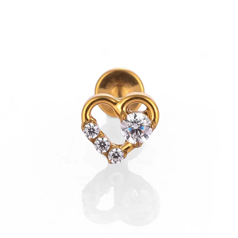 Piercing Titanio Flat Back Corazón Hueco con Piedras 🤍