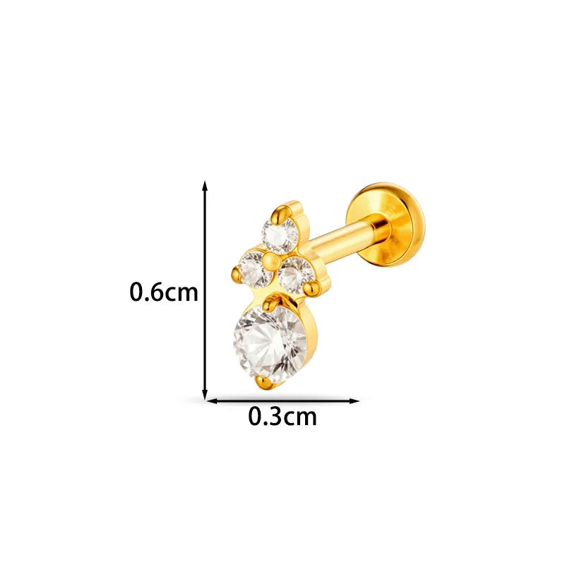 Piercing Titanio Flat Back Tres Piedras Arriba Una Grande Abajo ✨