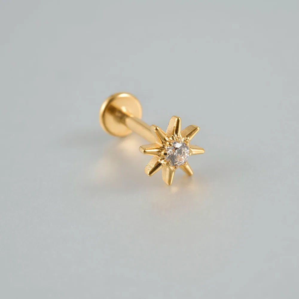 Piercing Titanio Flat Back Sol con Centro de Cristal ☀️