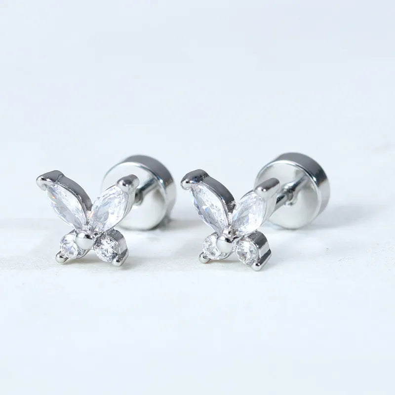 Piercing mariposa de 4 cristales plateado 🦋