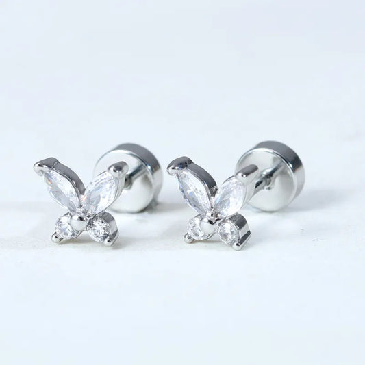Piercing mariposa de 4 cristales plateado 🦋