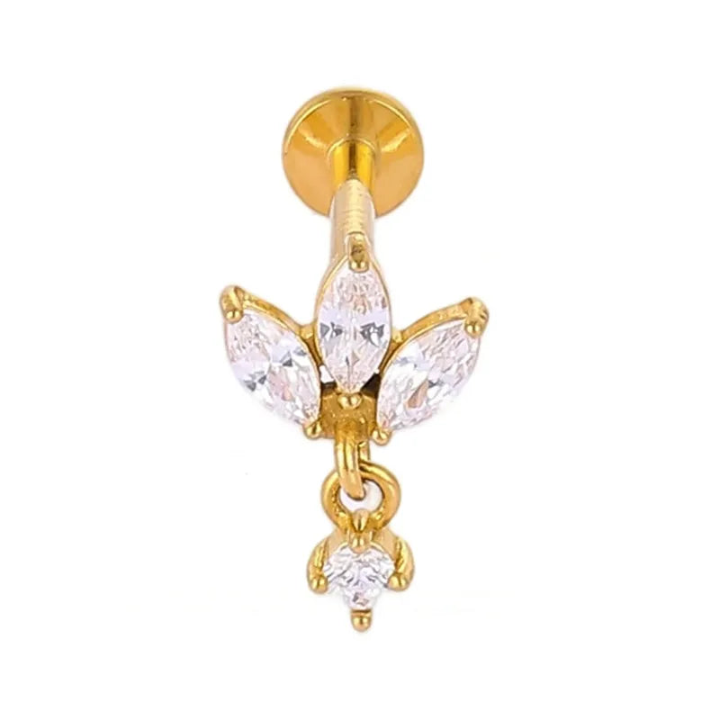 Piercing Flatback corona de 3 piedras con una colgante 👑