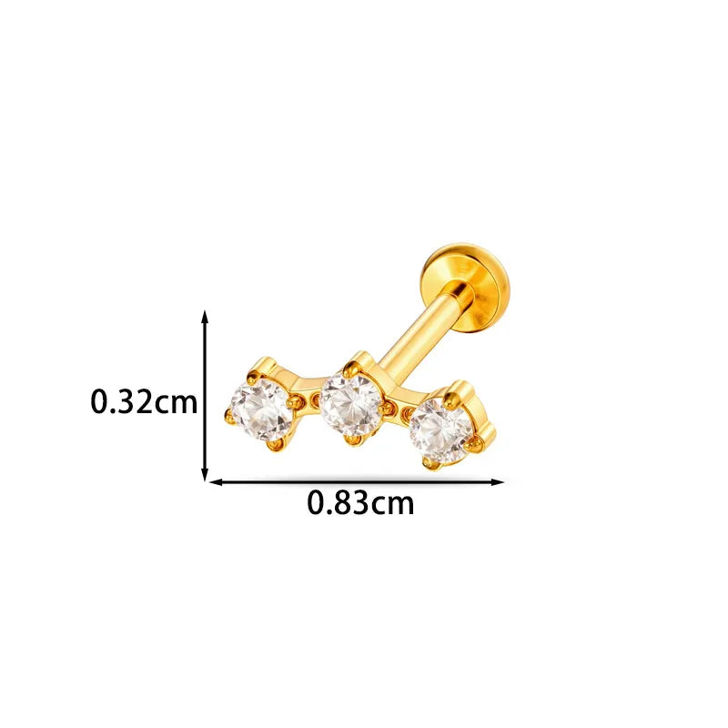 Piercing Titanio Flat Back Barra de 3 Piedras ✨