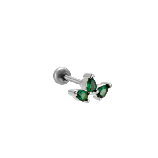 Piercing tres piedras verdes con plateado 🟢