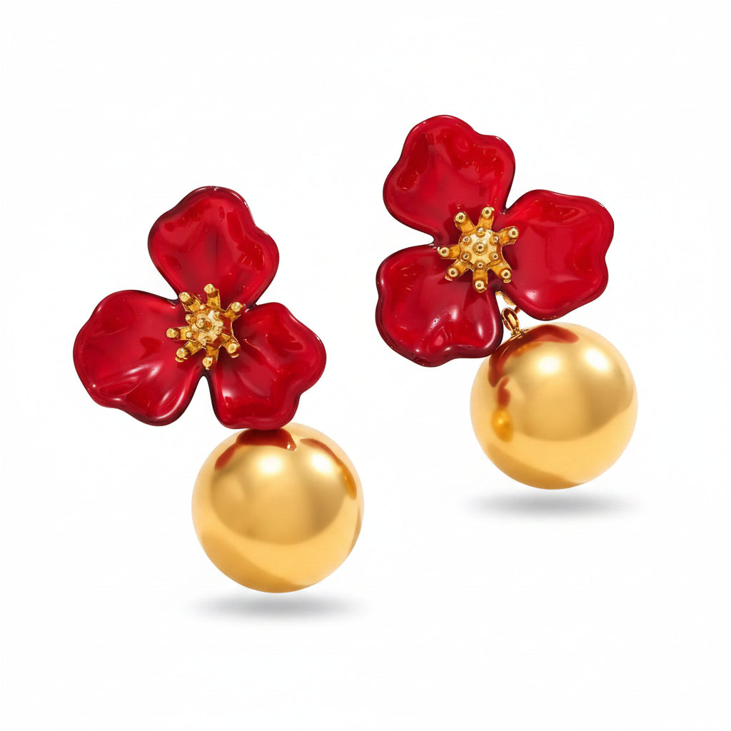Aretes Rubí Floral 🌺