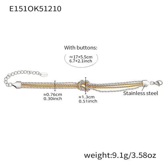 Pulsera de Cuatro Líneas de Cadena con Nudo Central ✨