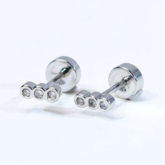 Piercing barra de 3 zirconias plateada ✨