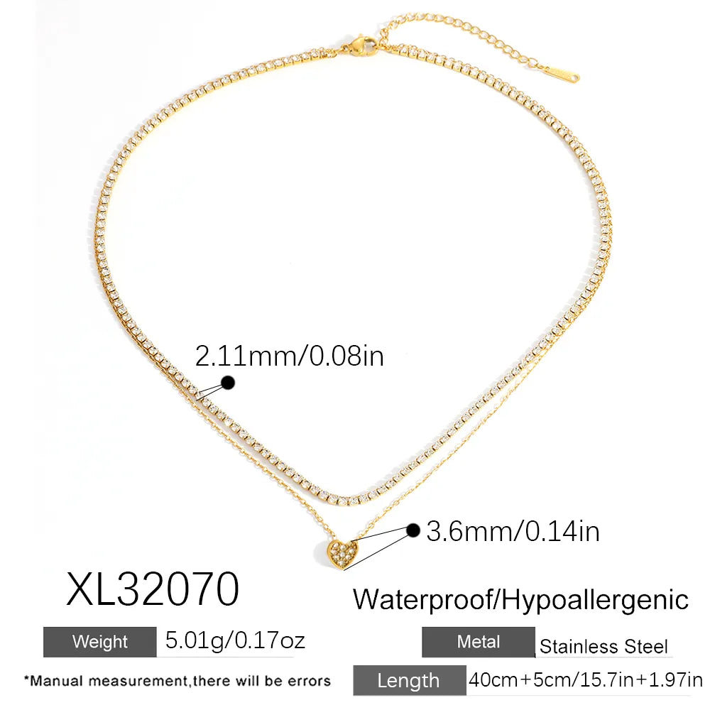 Collar Doble De Zirconias Con Corazón Abajo