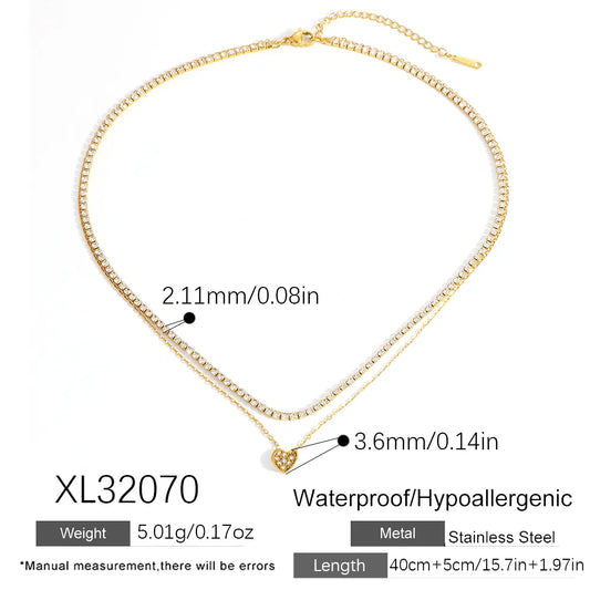 Collar Doble De Zirconias Con Corazón Abajo