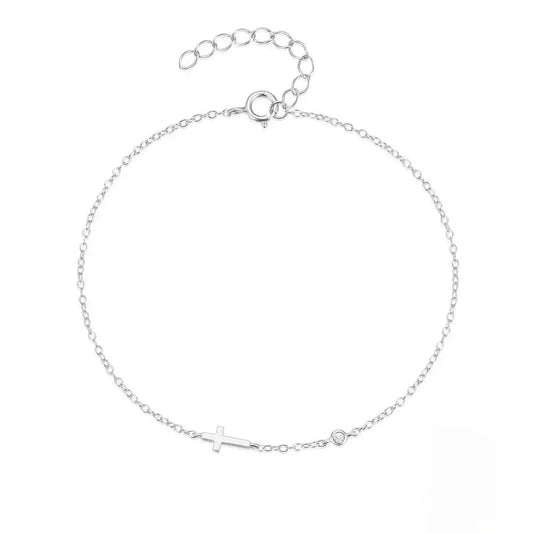 Pulsera de Plata Cruz con Zirconia Lateral ✨
