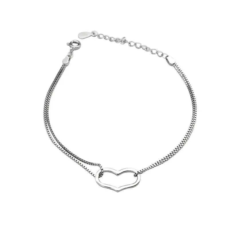 Pulsera de Plata Corazón Alargado en Doble Cadena 🤍